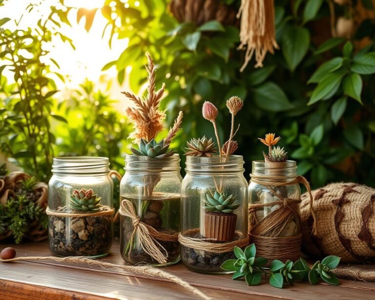 decoración eco-friendly con frascos de vidrio