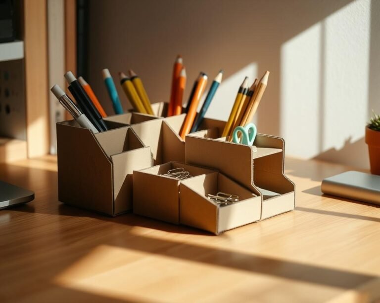 hacer organizador de escritorio con cartón reciclado tutorial