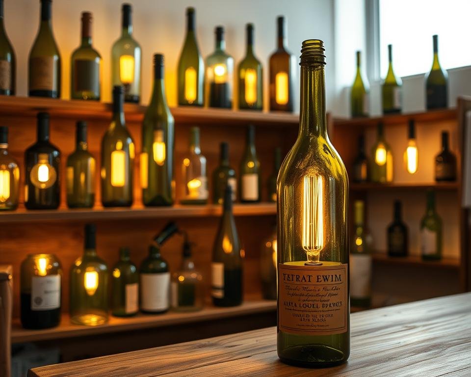 lámparas con botellas de vino