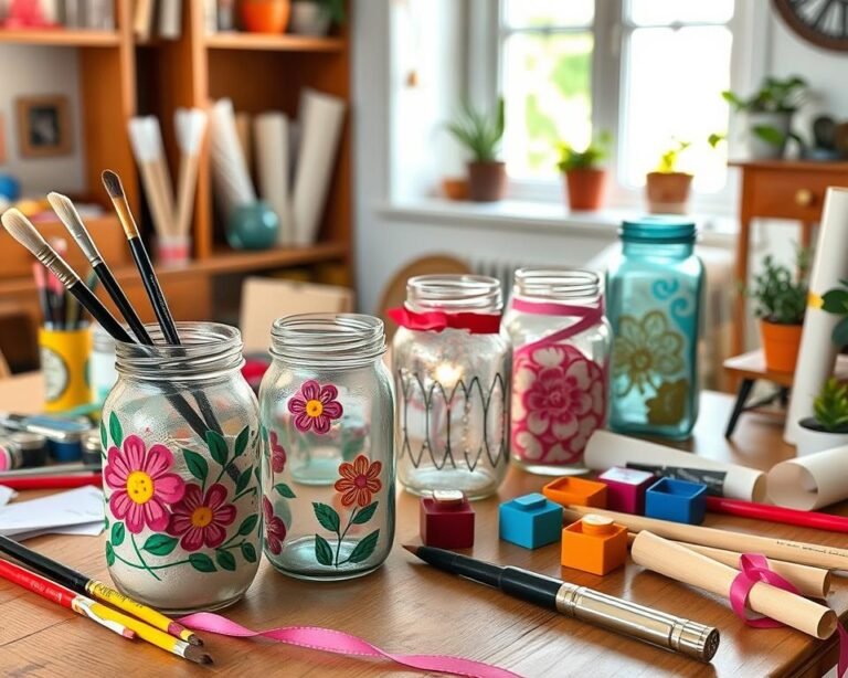 decorar frascos de vidrio con pintura y manualidades caseras