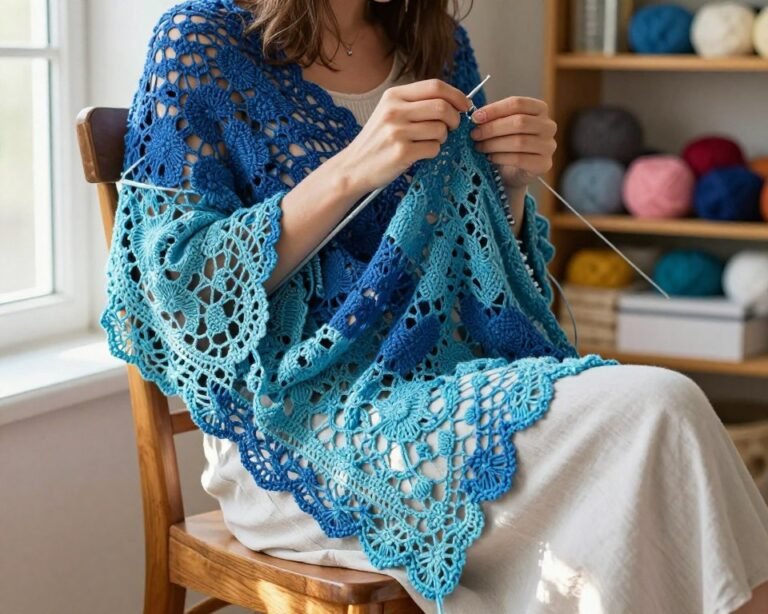 cómo tejer chal triangular calado